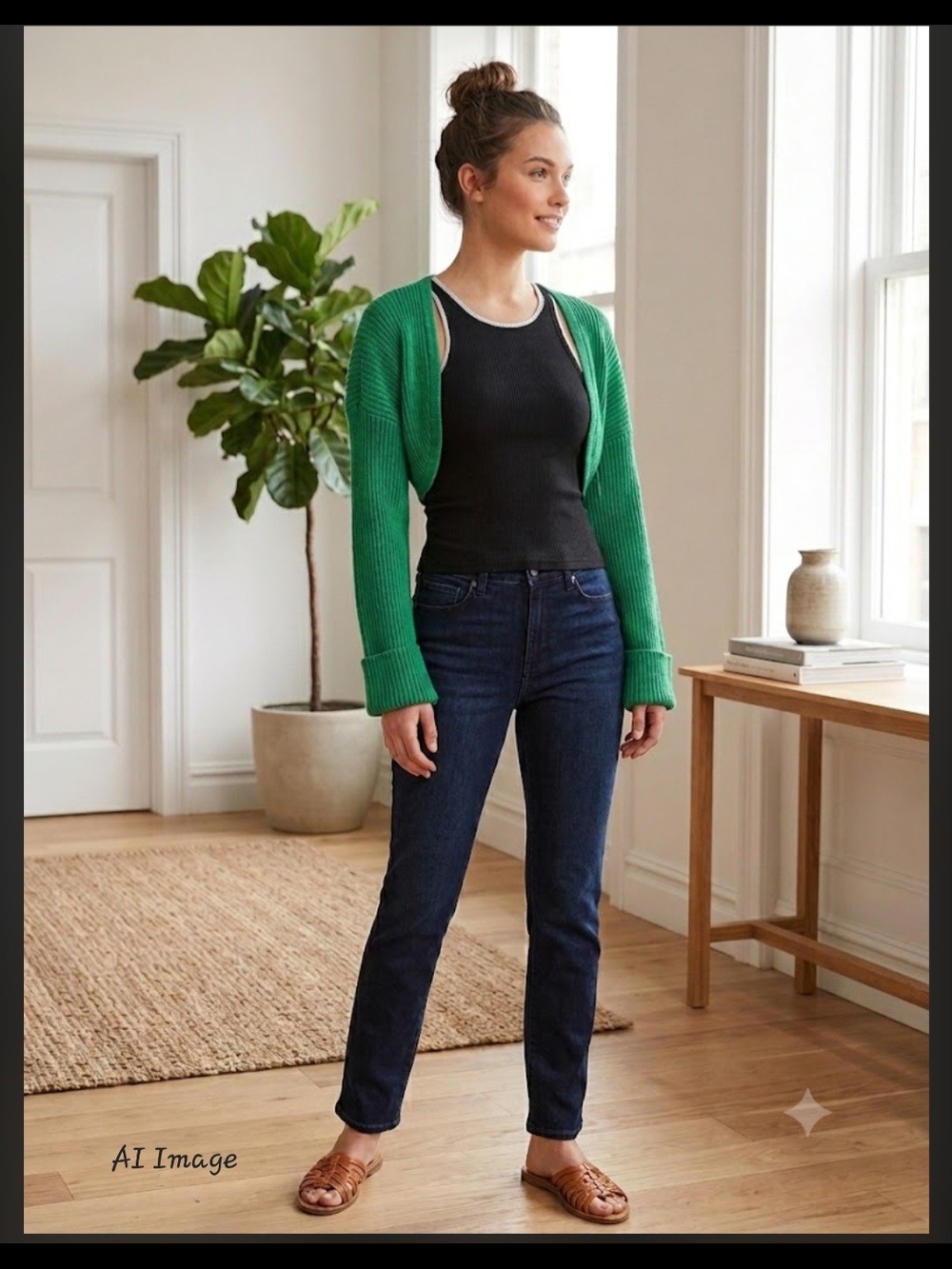 SO Green Cropped Ribbed Bolero Shrug